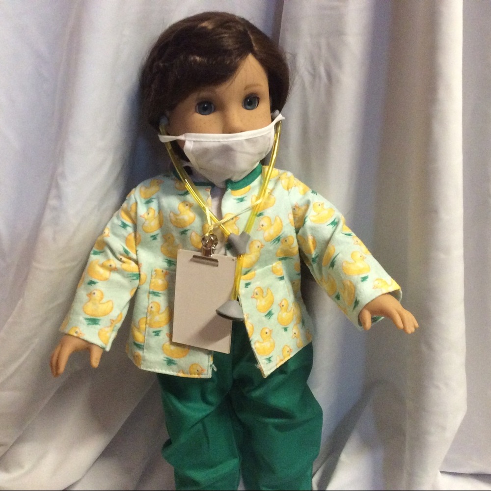 Nurse scrubs with mask,stethoscope,clipboard,